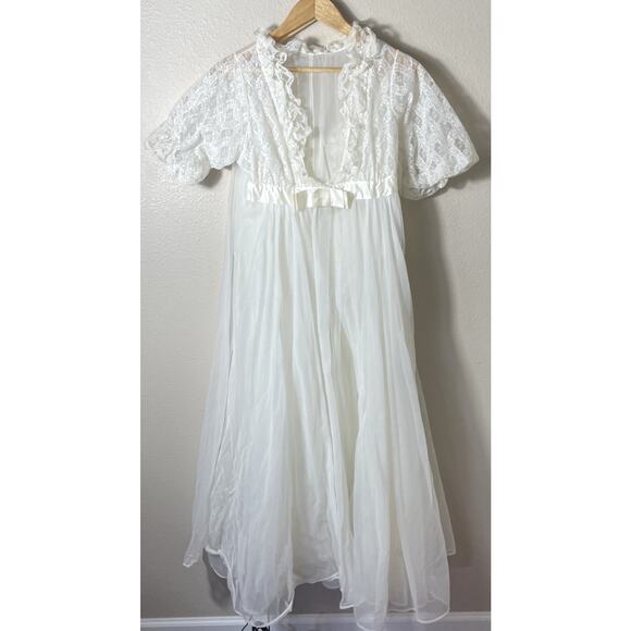 Vtg Radcliffe Bridal Nightgown Robe Ivory Peignoir Lace Double Chiffon M Wedding - Picture 1 of 9